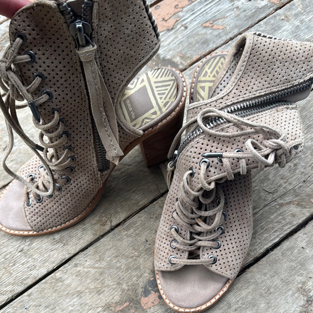 Dolce Vita Taupe Lace-Up Peep Toe Boots